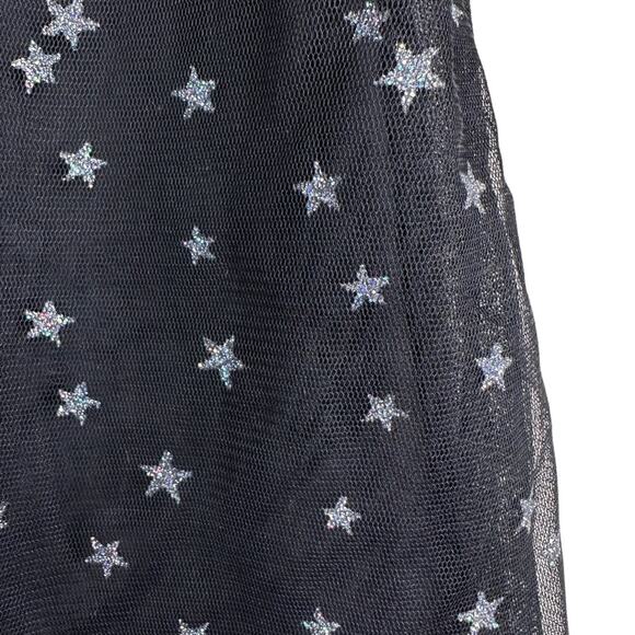 H&M Tulle Midi Dress Silver Star Print Ruffle Shoulders A-Line Lined Black 3-4Y - Picture 2 of 12